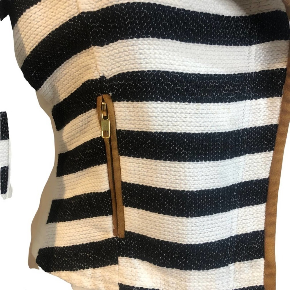 Gibson & Latimer NWT Black White Tan Brown Striped Moto Jacket Small - Picture 8 of 14